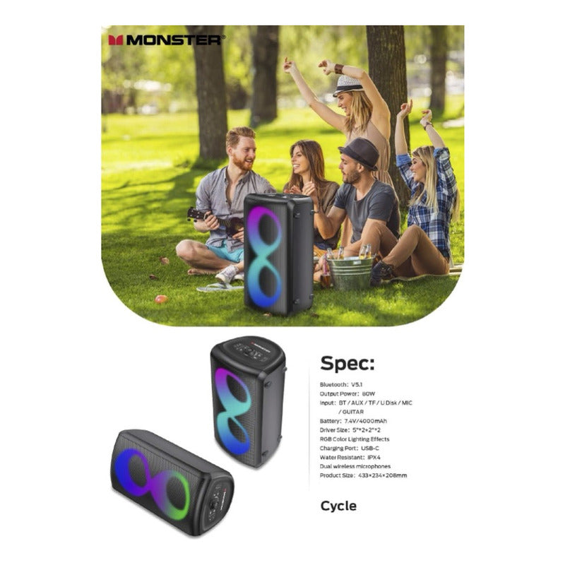 Bocina Monster Cycle Inalambrica Bluetooth Batery Recargable Negro