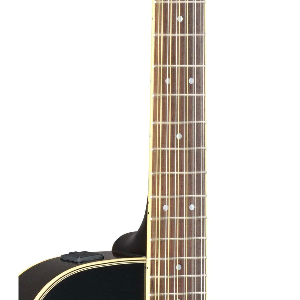 Guitarra Yamaha APX700II-12 negra detalle 12 cuerdas y diapasón | Armonía Musical México