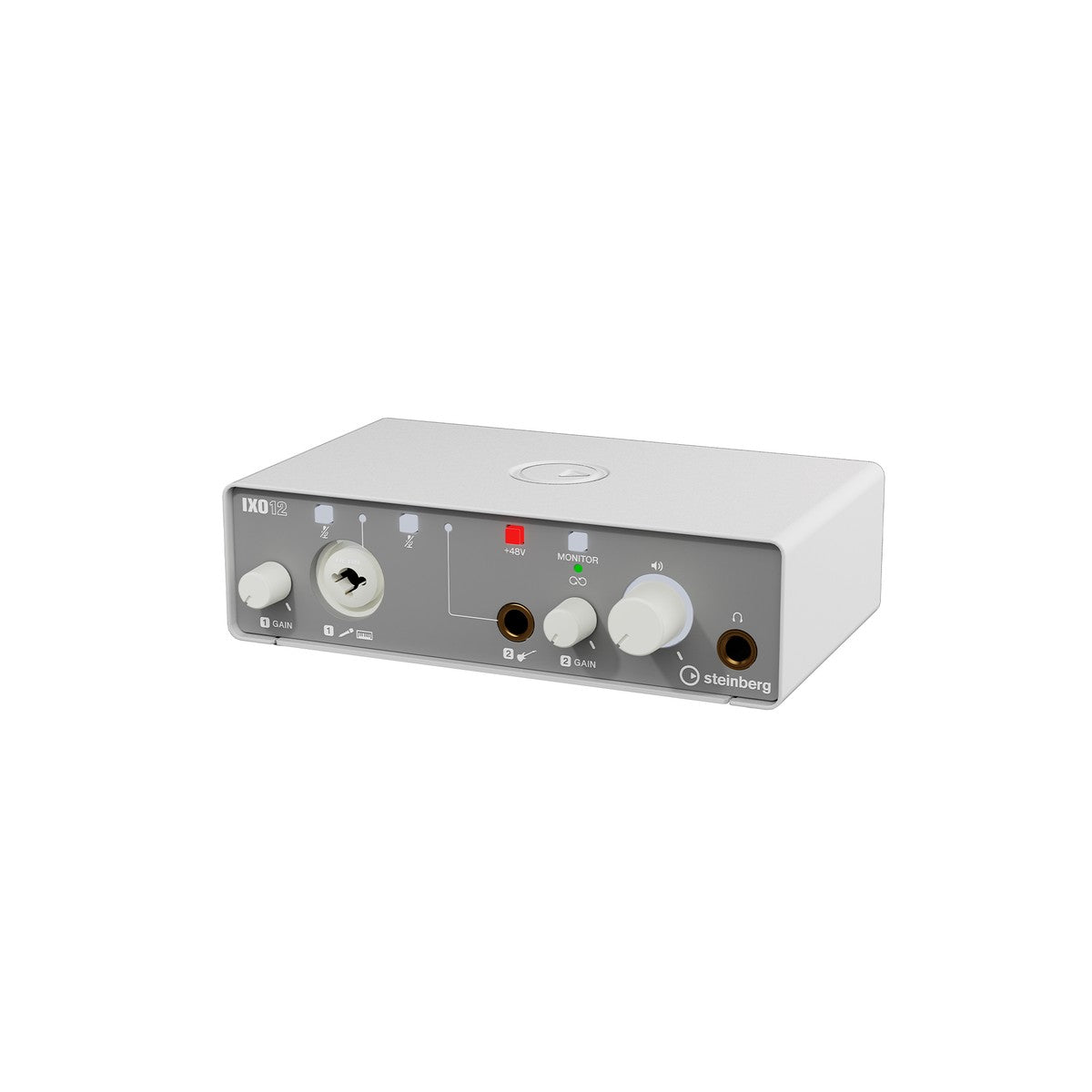 Interfaz de audio Steinberg IXO12 blanca vista angular | Armonía Musical México