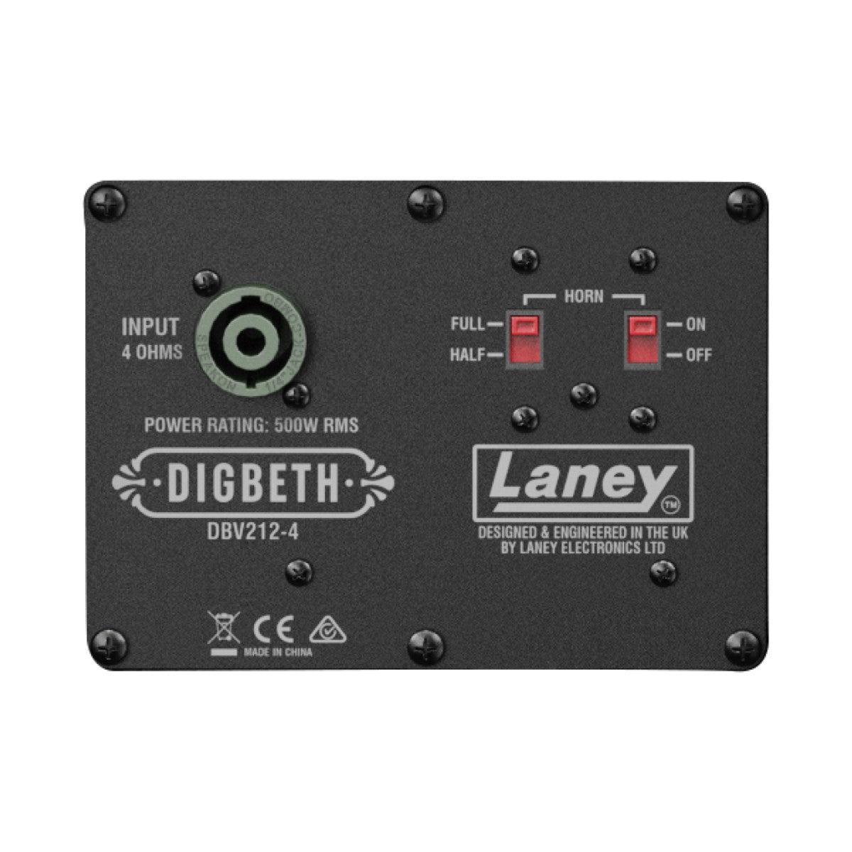 Laney DBV212-4 detalle del panel – gabinete de bajo | Armonía Musical México