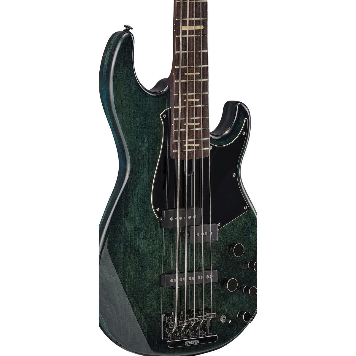 Bajo eléctrico Yamaha BB735A 5 cuerdas indigo blue detalle cuerpo y pastillas YGD | Armonía Musical México