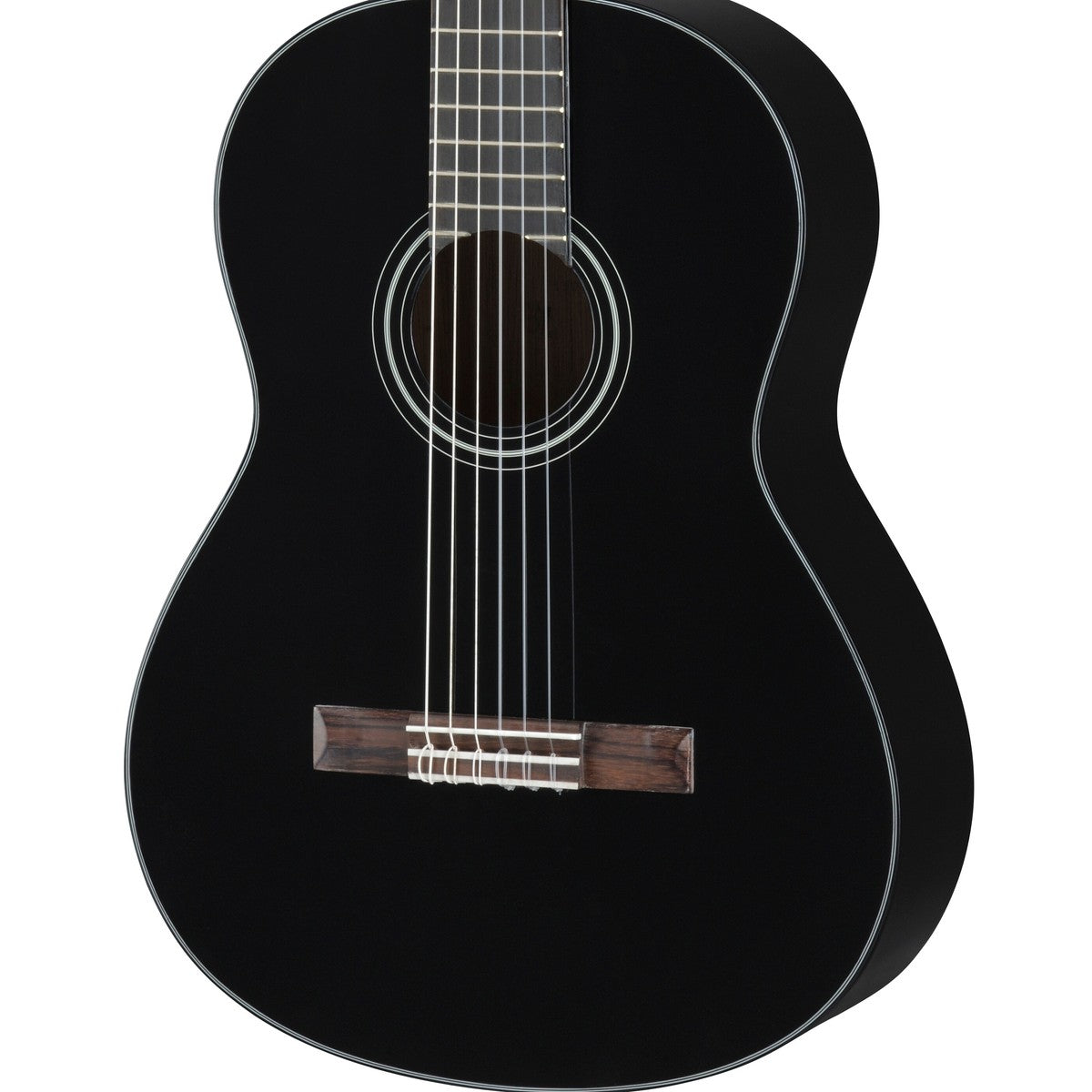 Guitarra clásica Yamaha C40 4/4 negro brillante detalle cuerpo y boca | Armonía Musical México