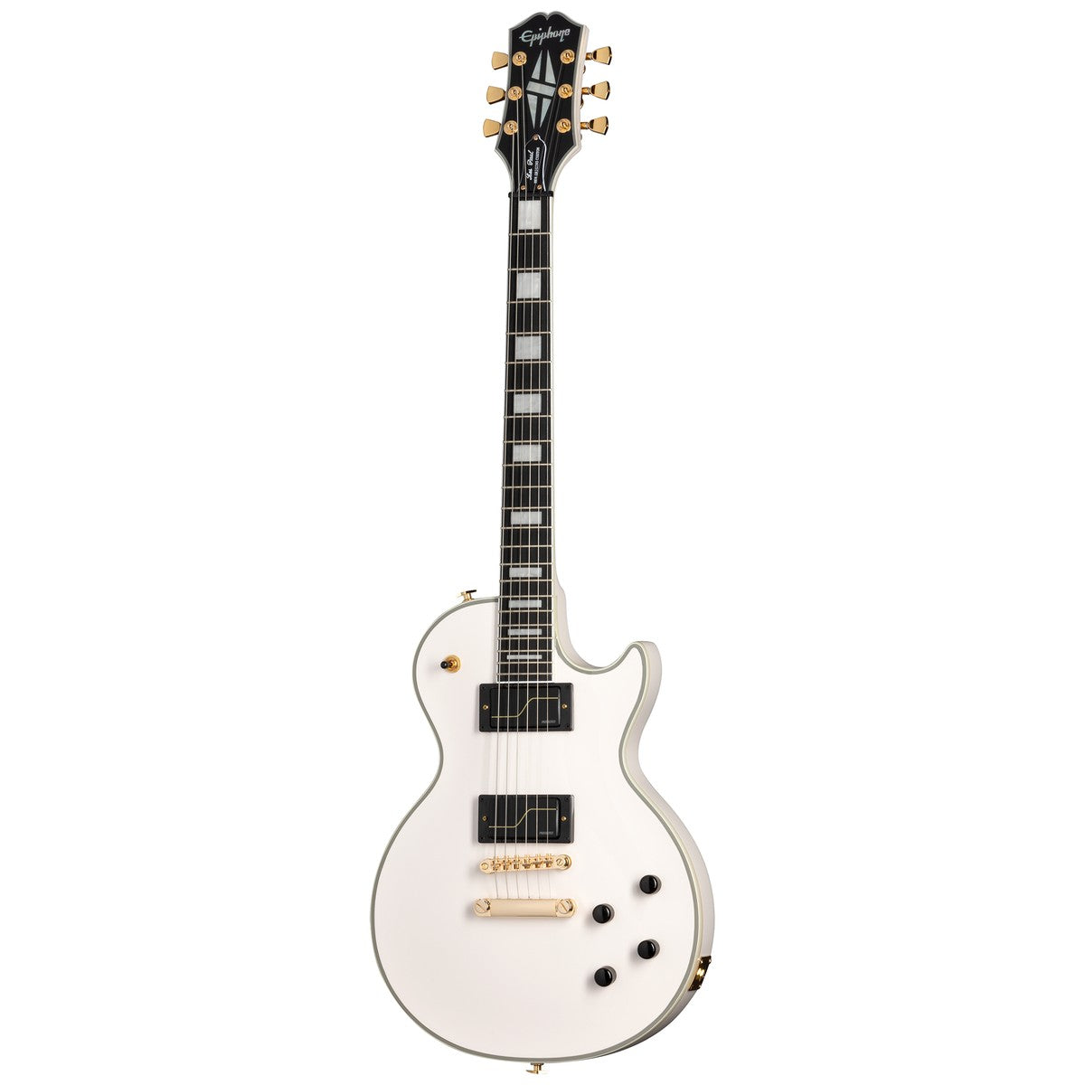 Epiphone Epiphone Guitarra Eléctrica Epiphone Matt Heafy Les Paul Custom Origins White y Case vista frontal | Armonía Musical