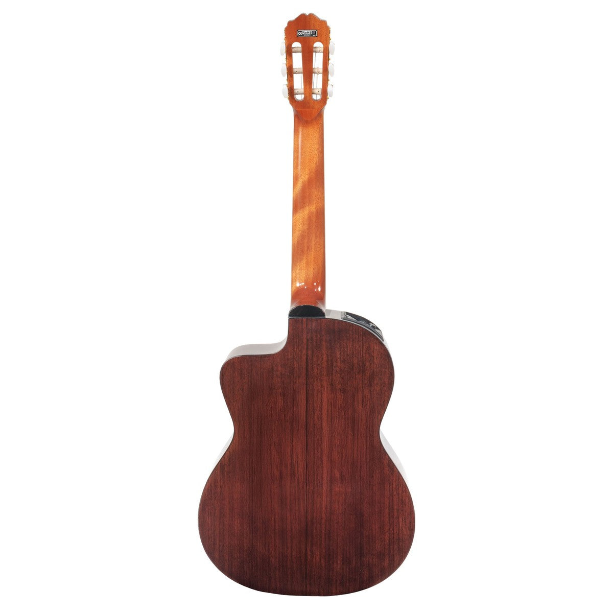 Takamine GC6CE natural vista trasera, aros y fondo de nogal negro | Armonía Musical México