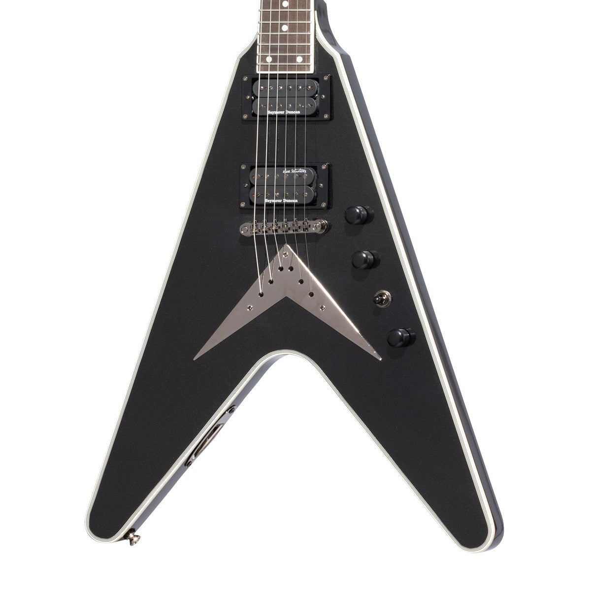 Epiphone Guitarra Electrica Dave Mustaine Flying V Custom Black Metallic detalle tapa | Armonía Musical México