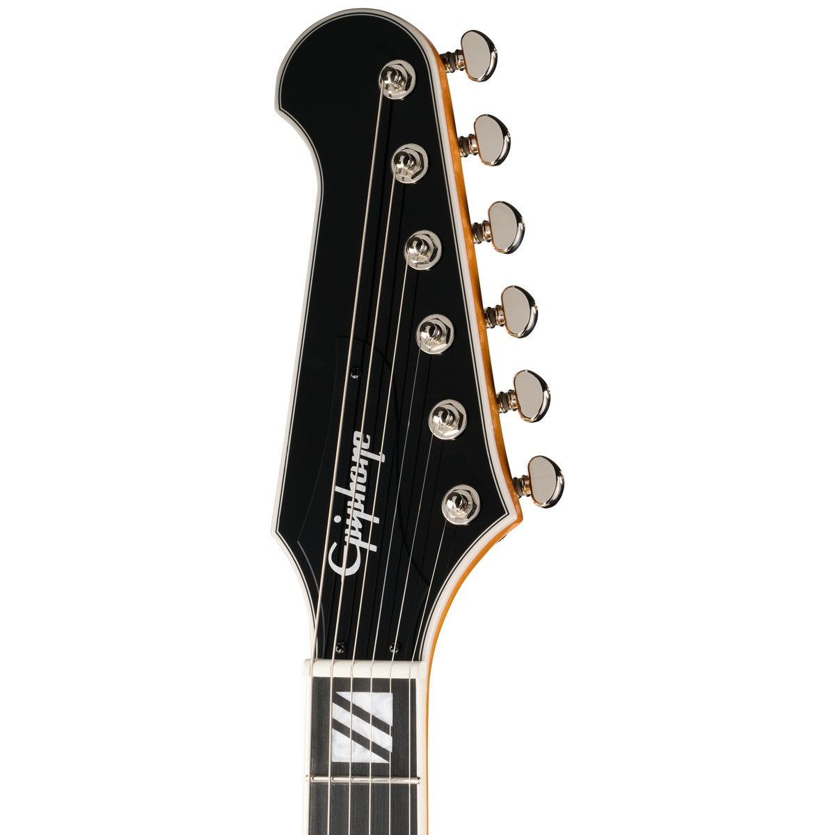 Epiphone Guitarra Electrica Epiphone Inspired by Gibson Futura Firebird Custom en acabado Firestorm Shift headstock | Armonía