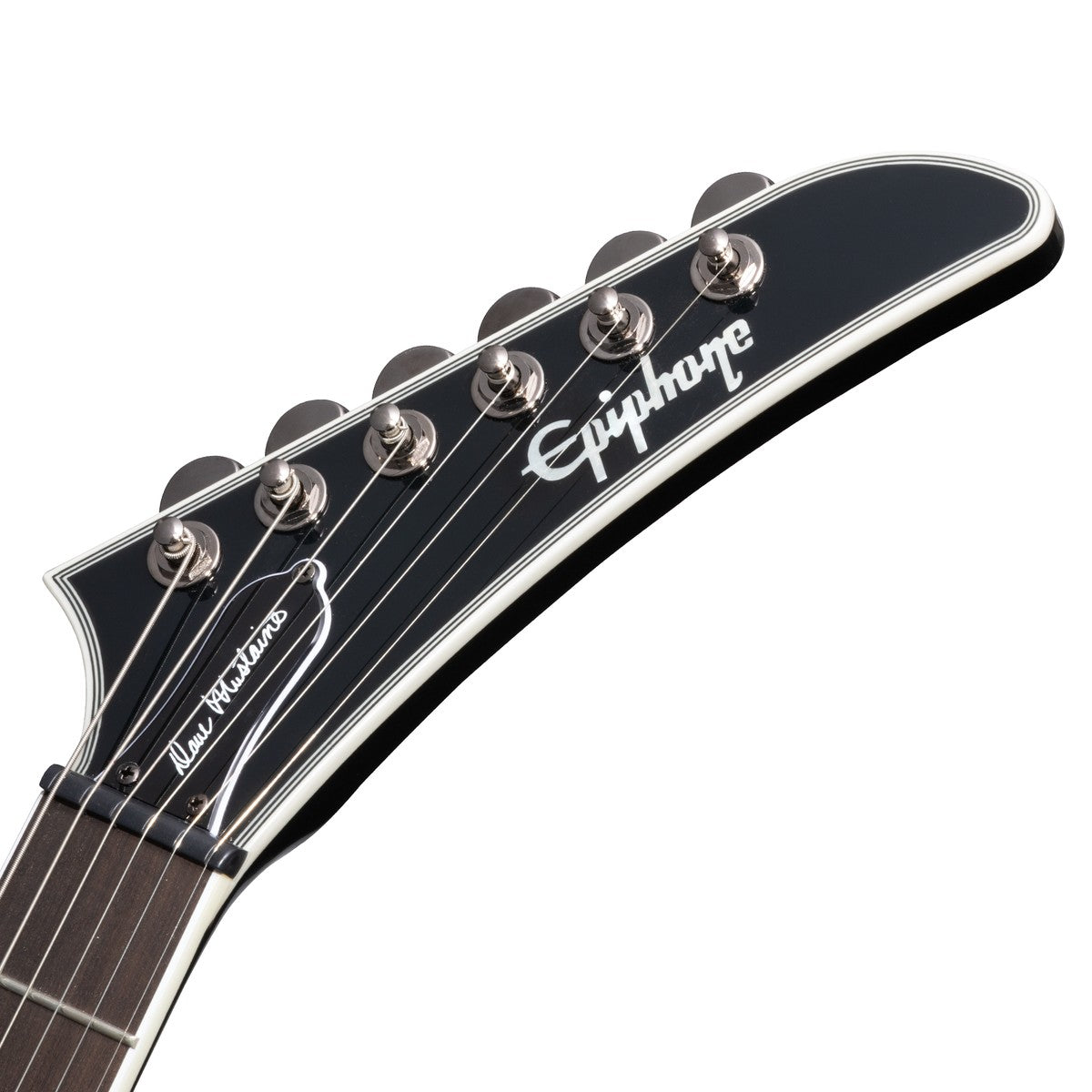 Epiphone Guitarra Electrica Dave Mustaine Flying V Custom Black Metallic headstock | Armonía Musical México