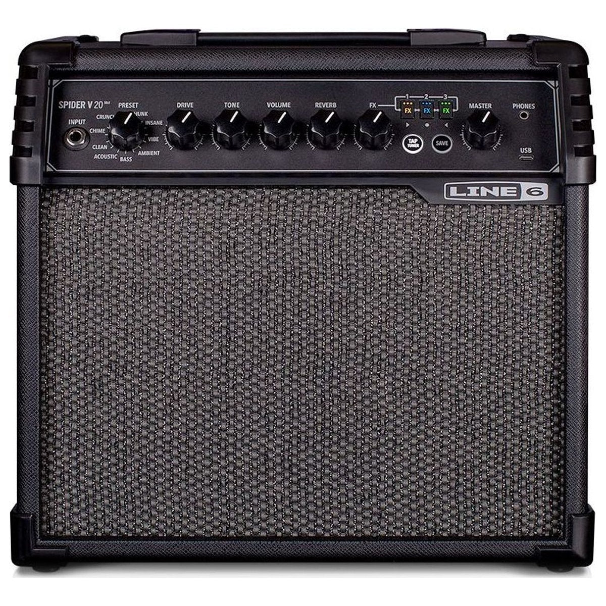Line 6 Spider V 20 MKII vista frontal | Armonía Musical México