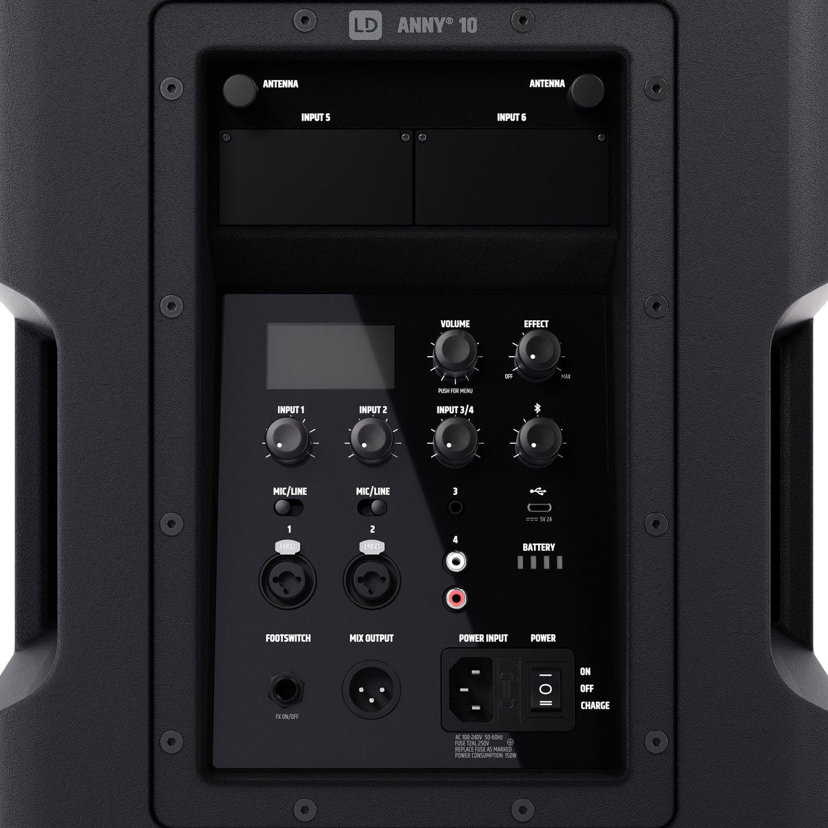 LD Systems ANNY 10 bocina amplificada panel trasero | Armonía Musical México