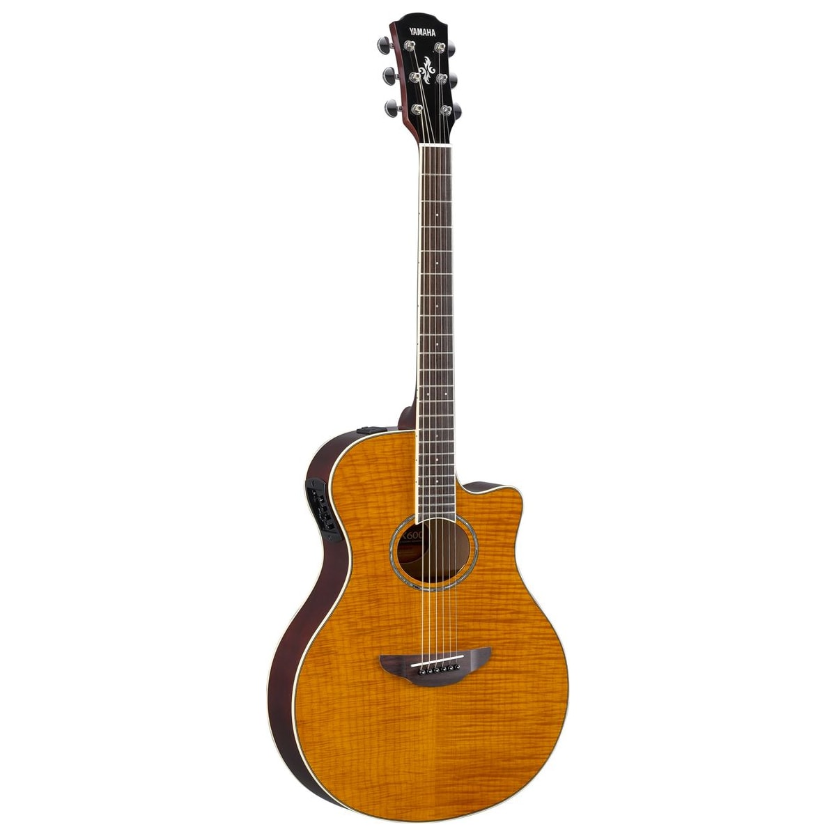 Guitarra electroacústica Yamaha APX600FM Ámbar vista en ángulo | Armonía Musical México