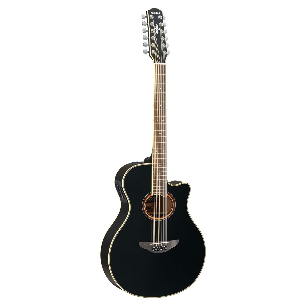 Guitarra electroacústica Yamaha APX700II-12 Negro vista en ángulo | Armonía Musical México