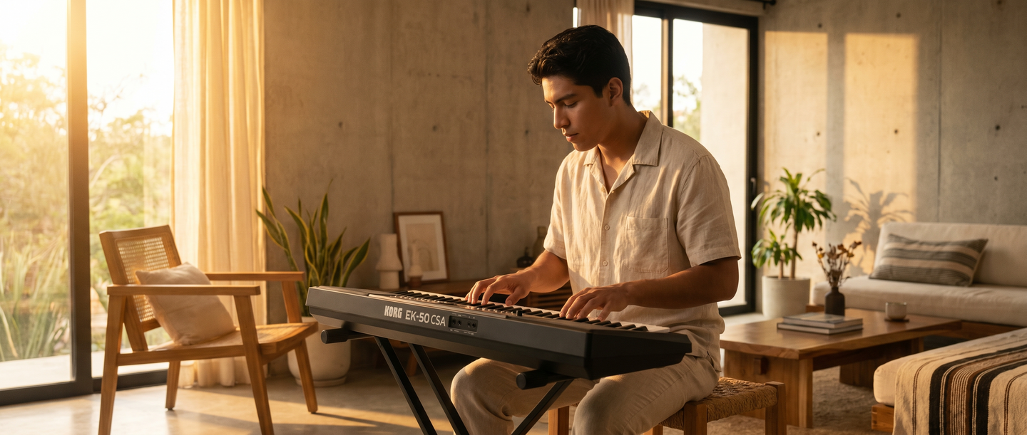 Joven tocando piano digital — Armonía Musical Puebla