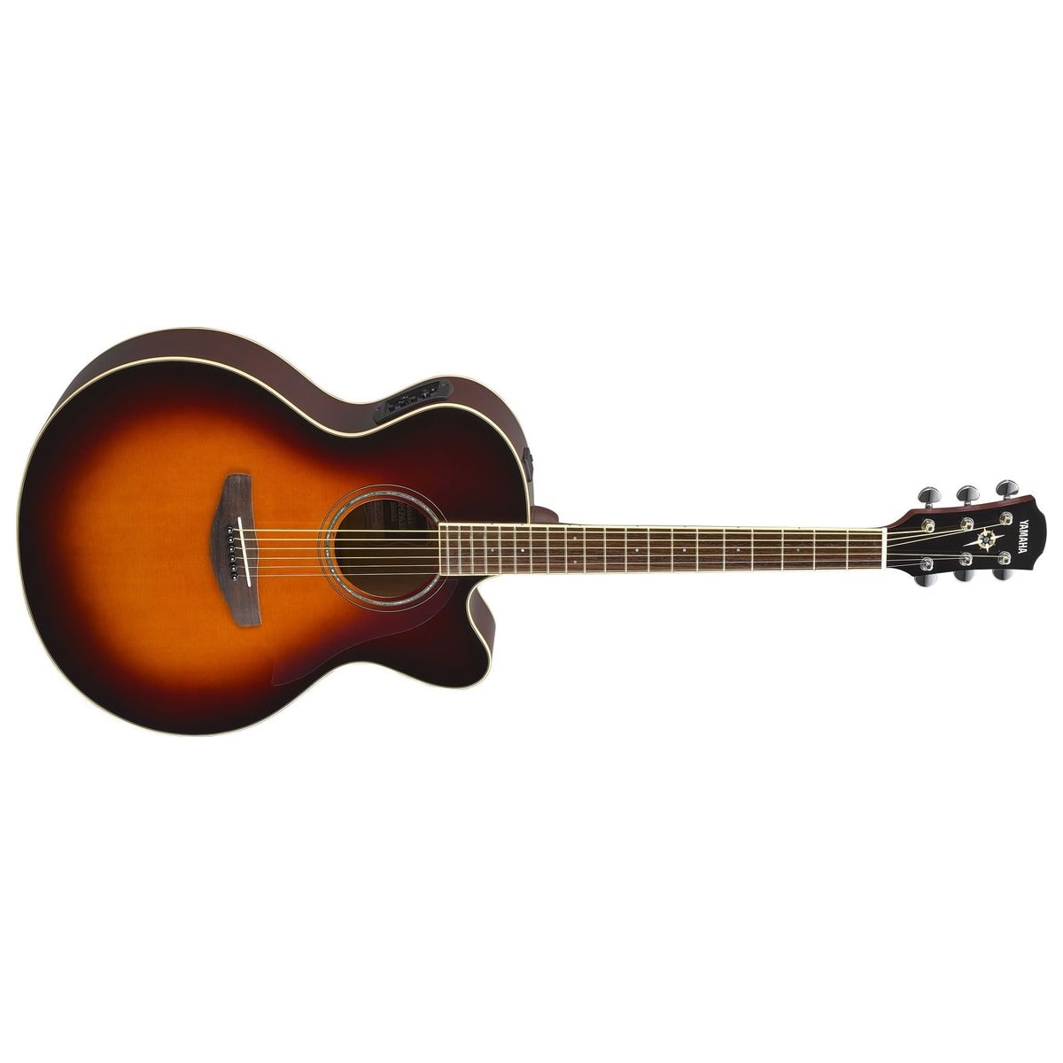 Guitarra electroacústica Yamaha CPX600 Old Violin Sunburst vista en ángulo | Armonía Musical México