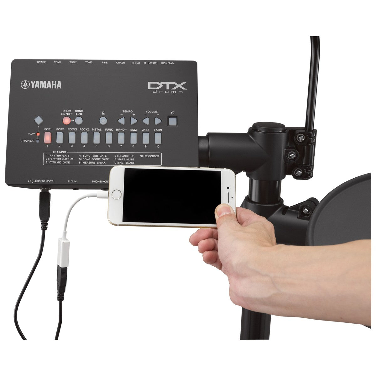 Batería electrónica Yamaha DTX402K set completo detalle módulo y pads | Armonía Musical México