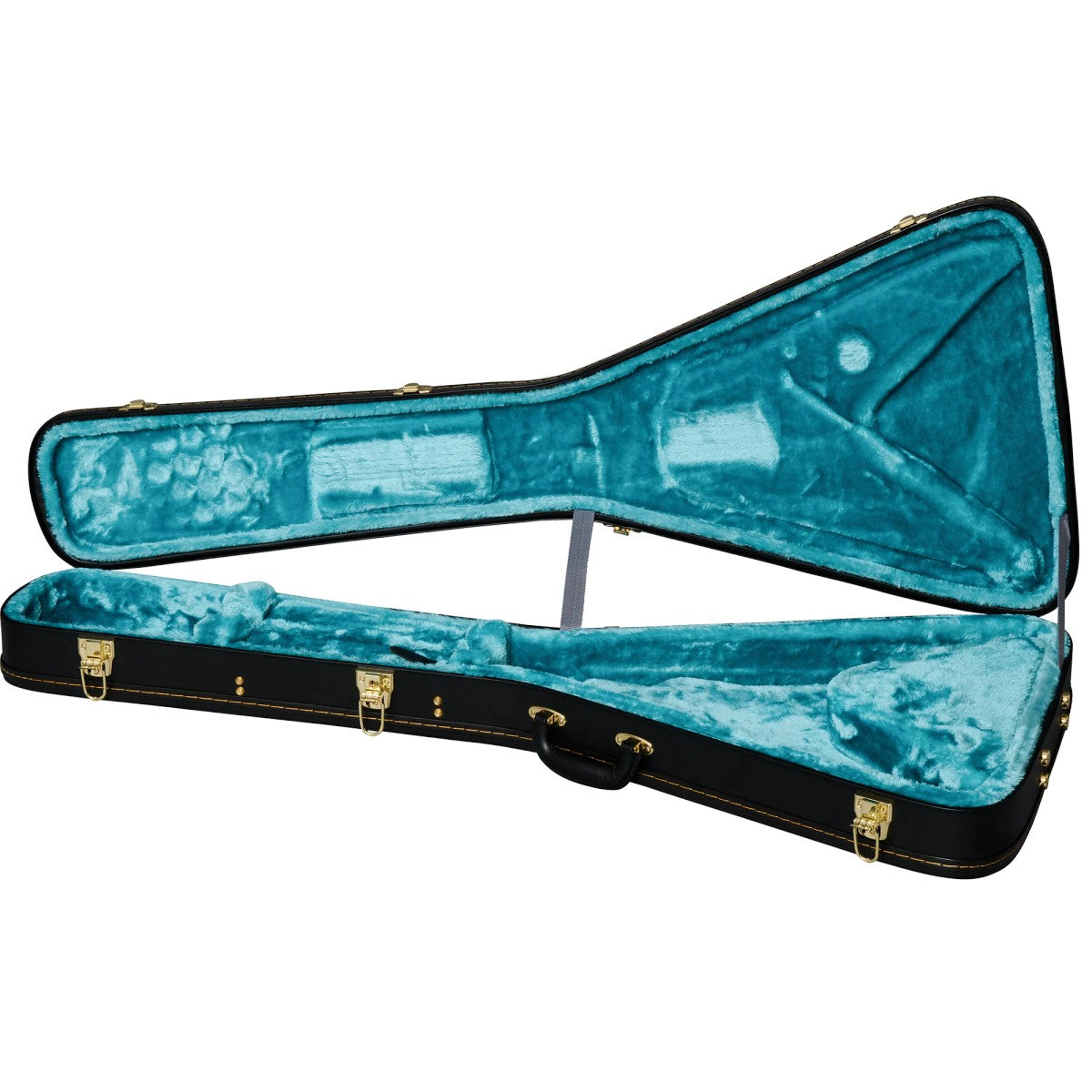 Guitarra eléctrica Epiphone Jimi Hendrix Love Drops Flying V estuche rígido abierto | Armonía Musical México