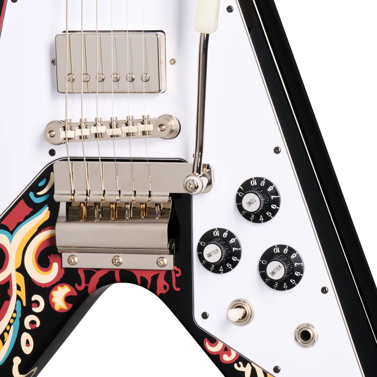 Guitarra eléctrica Epiphone Jimi Hendrix Love Drops Flying V puente y Maestro Vibrola | Armonía Musical México