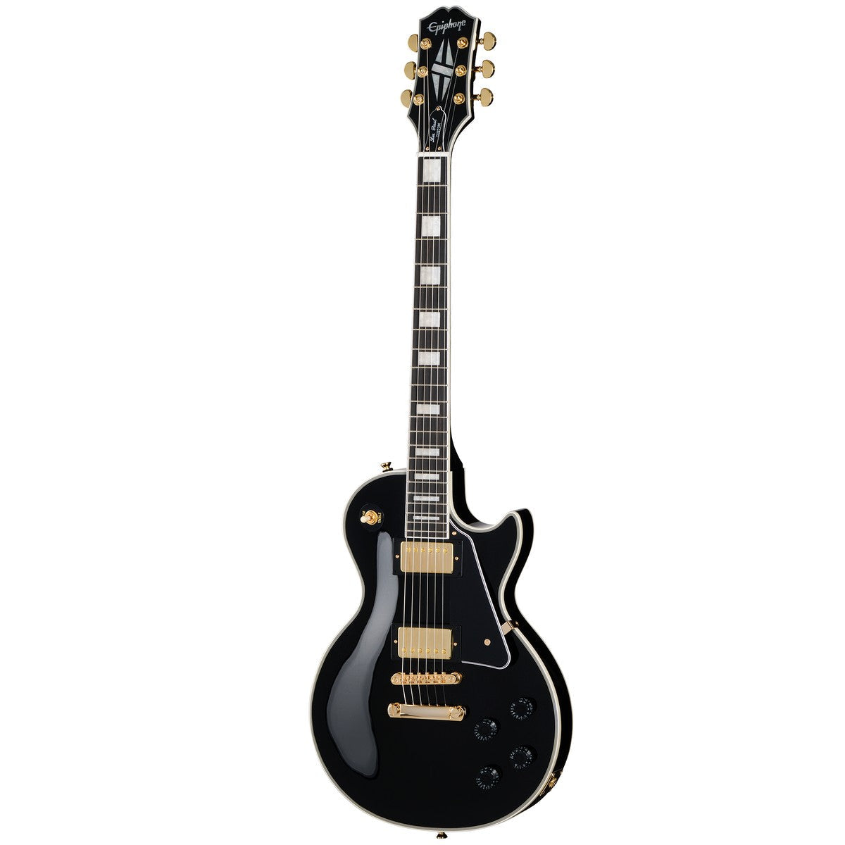 Guitarra eléctrica Epiphone Les Paul Custom Ebony vista frontal completa | Armonía Musical México