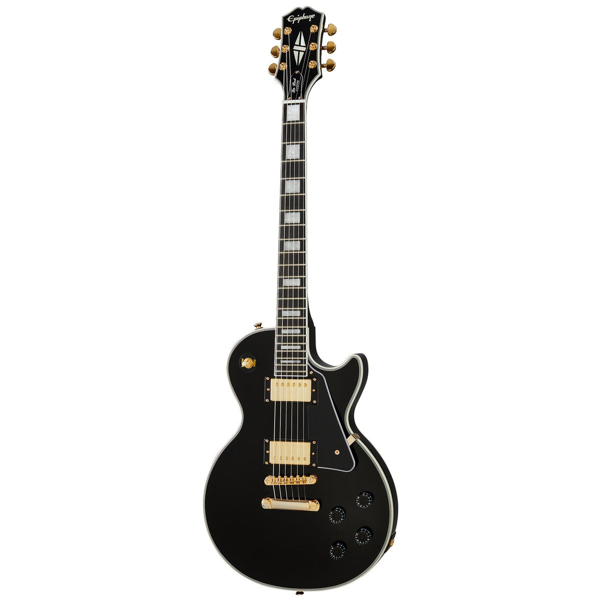 Guitarra eléctrica Epiphone Les Paul Custom Ebony vista frontal | Armonía Musical México