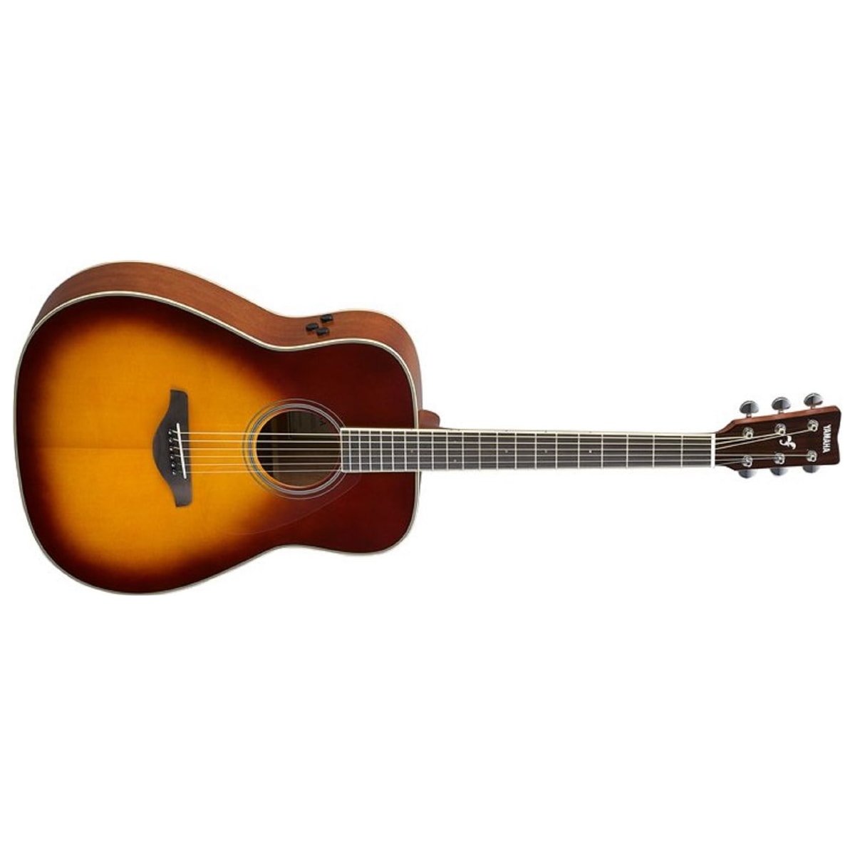 Guitarra TransAcoustic Yamaha FG-TA Brown Sunburst vista posterior | Armonía Musical México