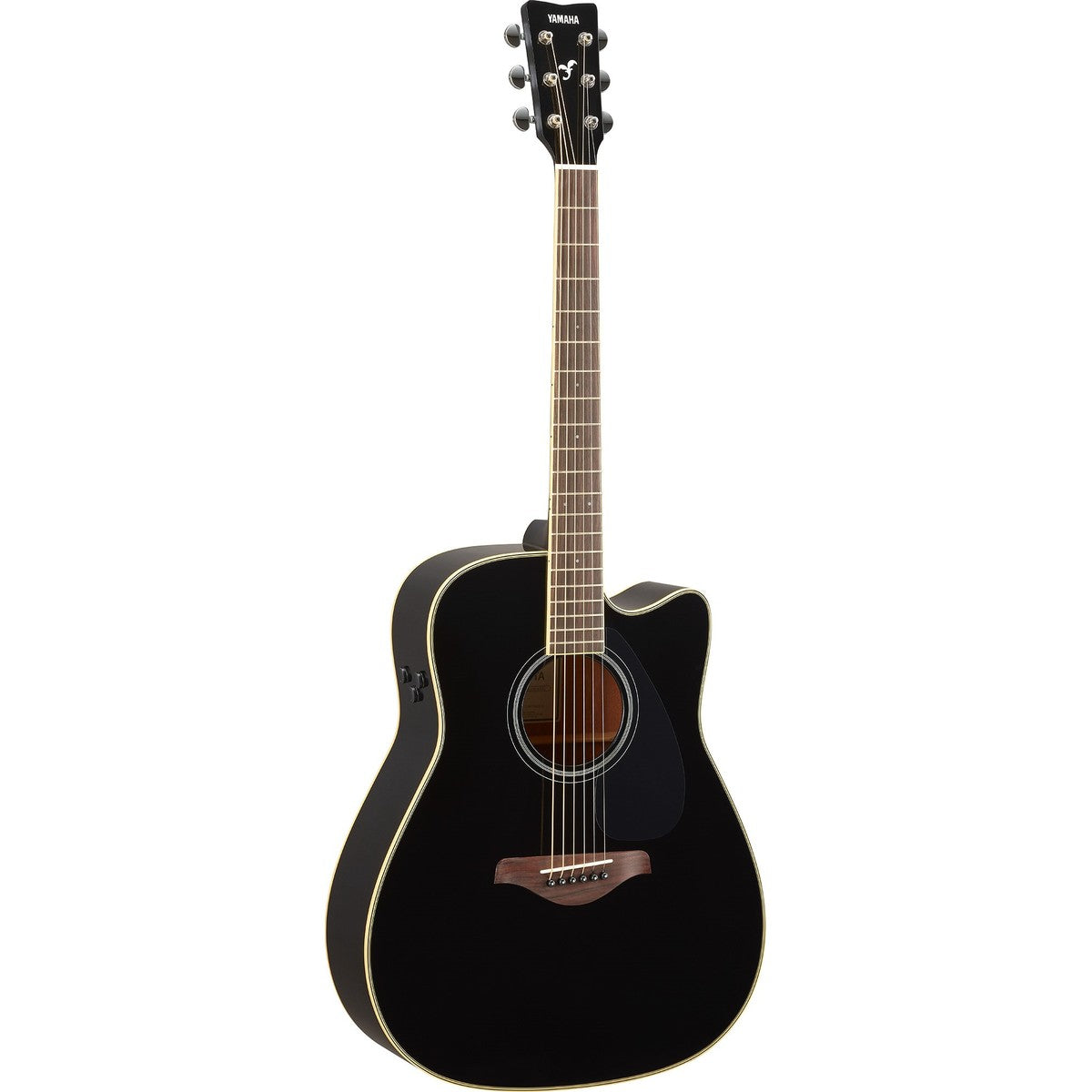 Guitarra TransAcoustic Yamaha FGC-TA cutaway Black vista en ángulo | Armonía Musical México