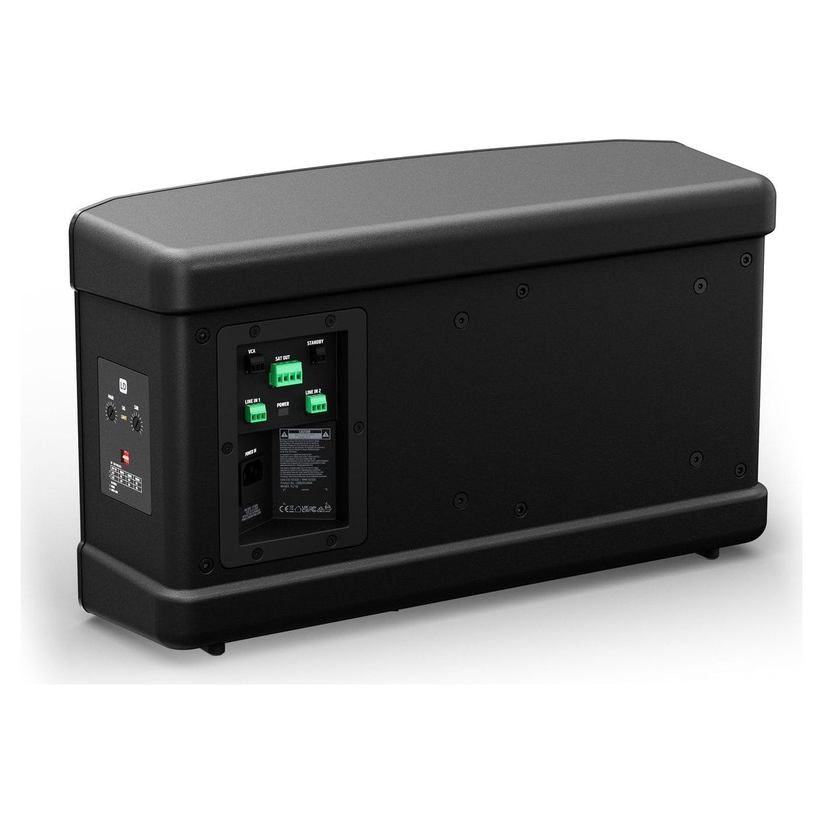 LD Systems Subwoofer activo de instalación con amplificación de satélites integrada LDDQORSUB8A panel trasero – LD Systems Mé
