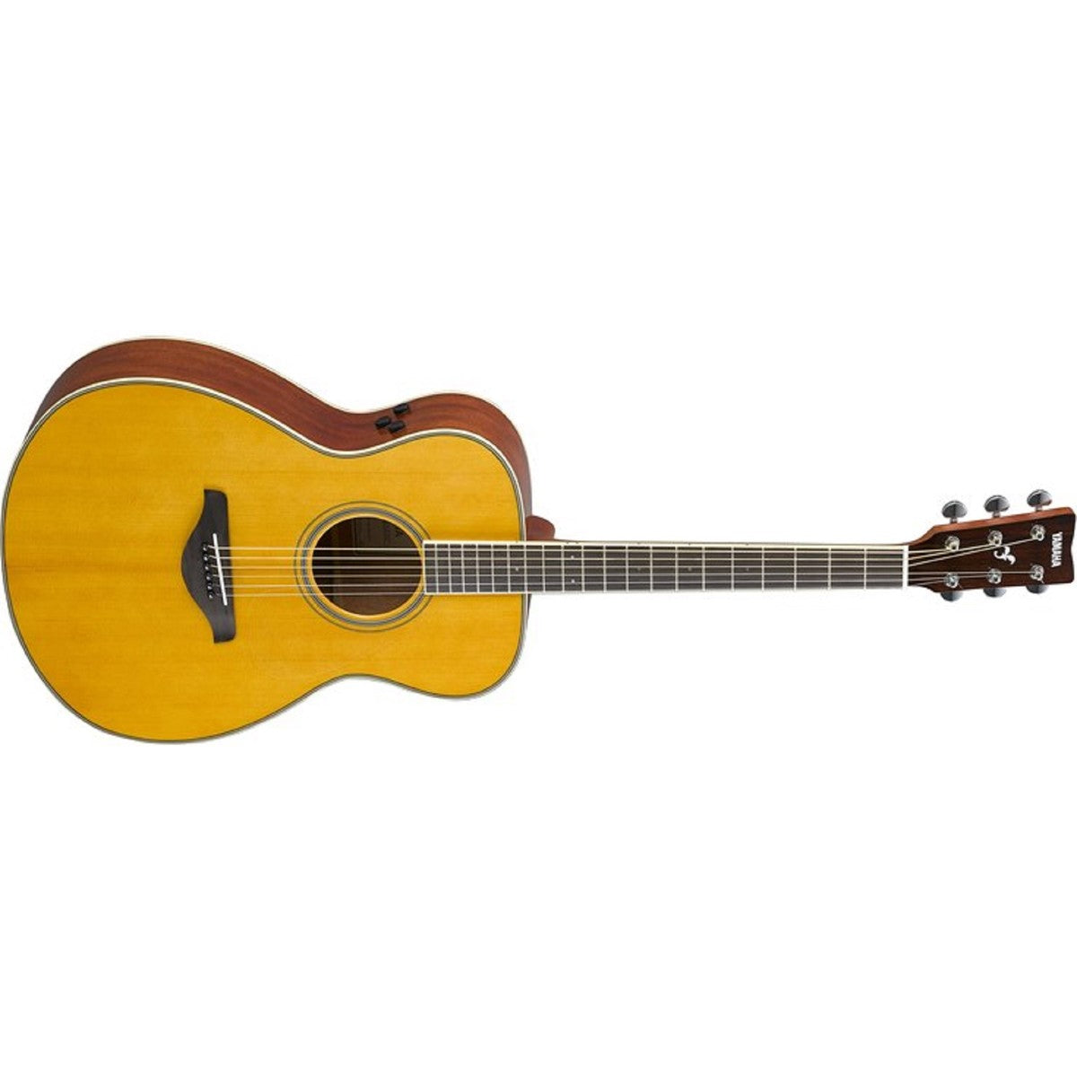 Guitarra TransAcoustic Yamaha FS-TA Vintage Tint vista en ángulo | Armonía Musical México