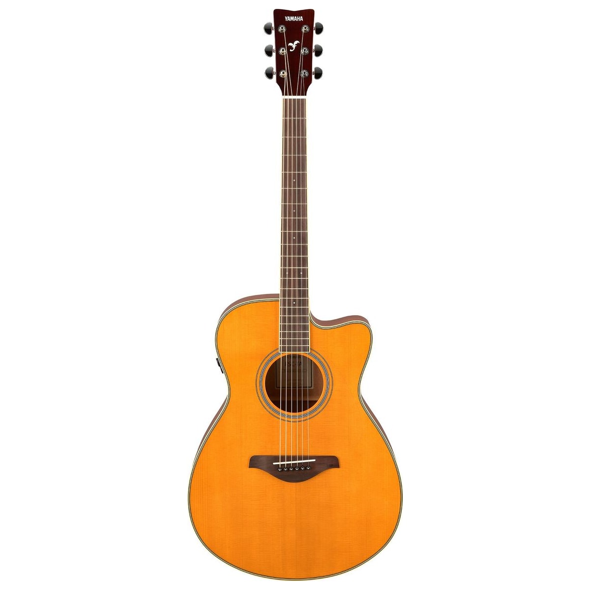 Guitarra TransAcoustic Yamaha FSC-TA cutaway Vintage Tint vista frontal | Armonía Musical México