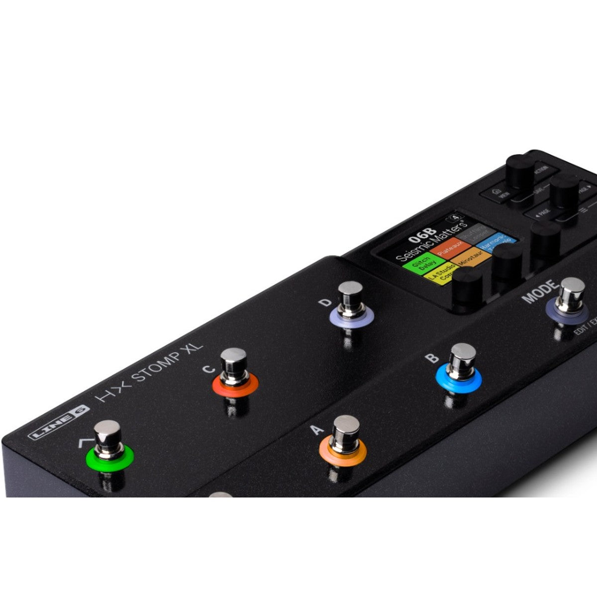Pedal multiefectos Line 6 HX Stomp XL modelador detalle pantalla y controles | Armonía Musical México