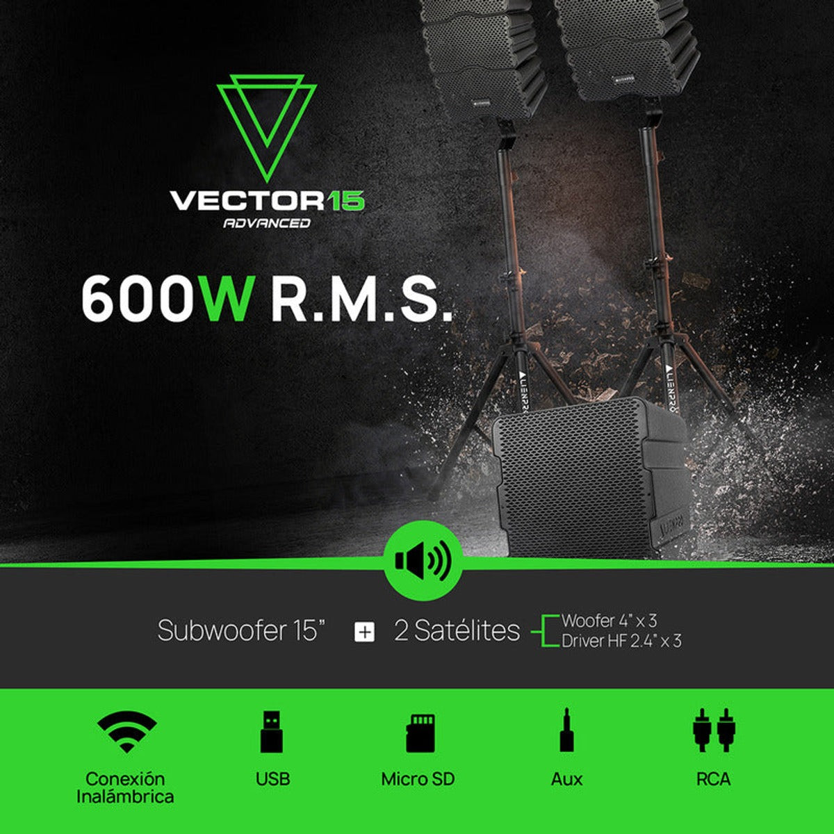 Bocina Sistema Lineal Vector 15 Advanced Alienpro Subwoofer Negro vista 12 – Subwoofers | Armonía Musical México