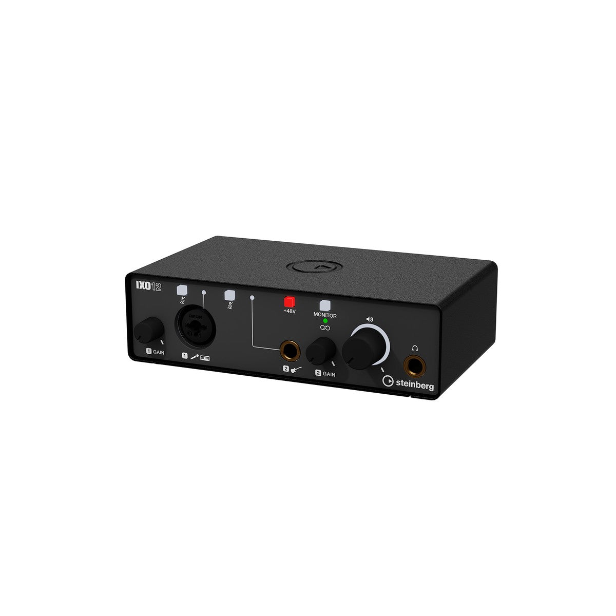 Interfaz de audio Steinberg IXO12 negra vista angular | Armonía Musical México