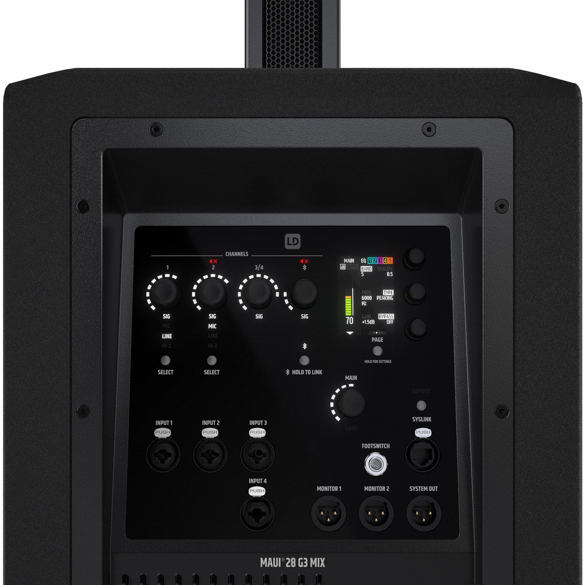 Sistema de audio LD Systems MAUI 28 G3 MIX mezcladora con pantalla a color y controles giratorios | Armonía Musical México