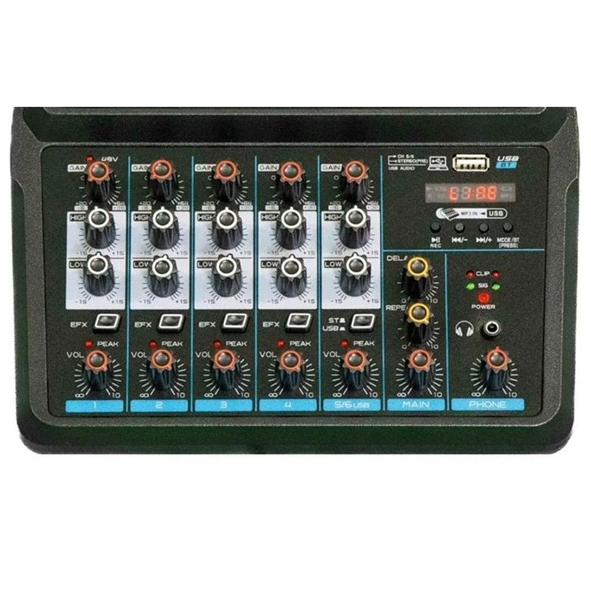 Mezcladora High Line MIXU6-USB 6 Canales detalle | Armonía Musical México