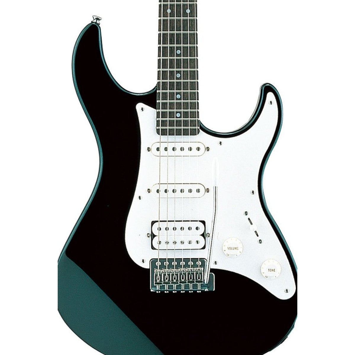 Guitarra eléctrica Yamaha PAC112J Pacifica negro detalle cuerpo y pastillas HSS | Armonía Musical México