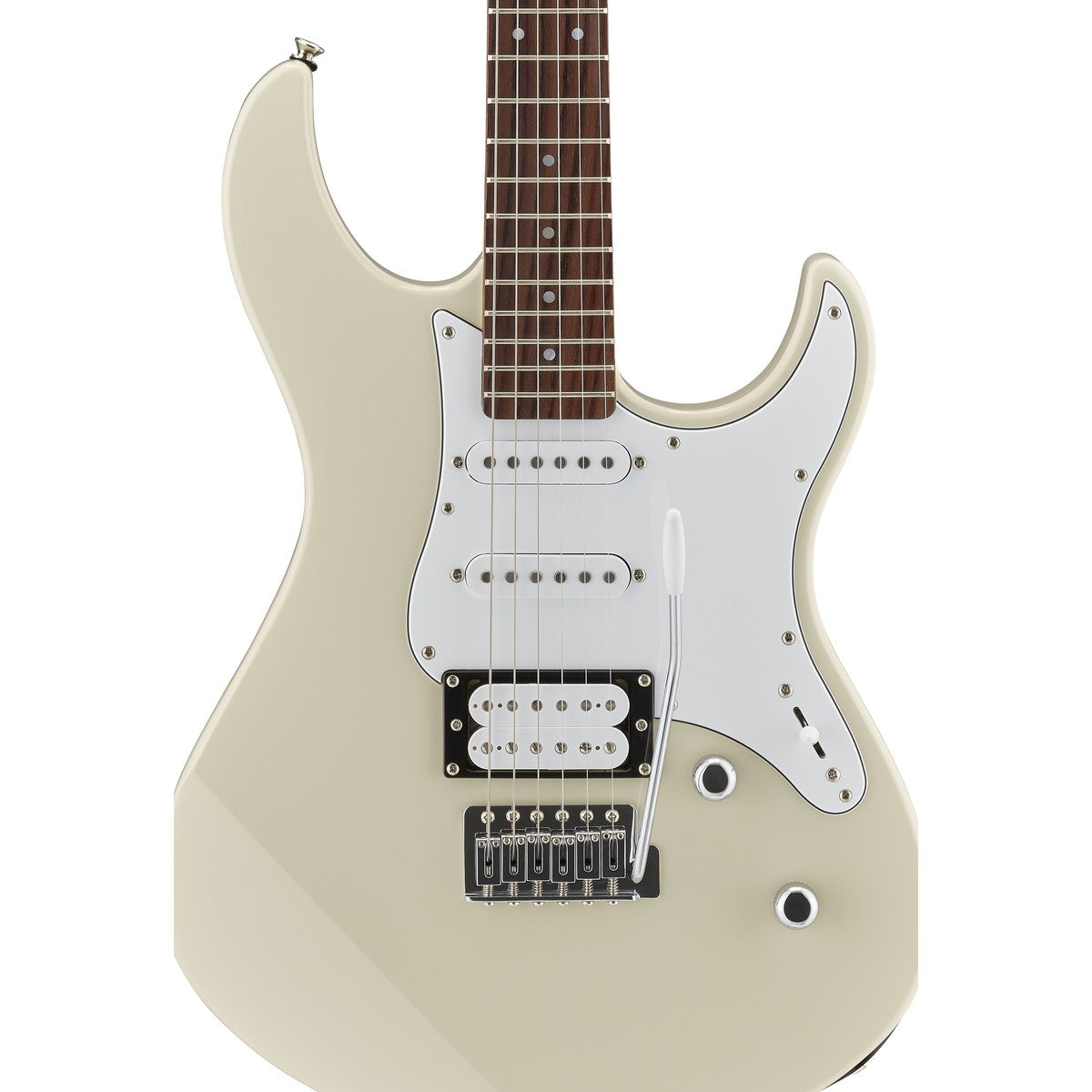 Guitarra eléctrica Yamaha PAC112V Pacifica Vintage White detalle cuerpo | Armonía Musical México