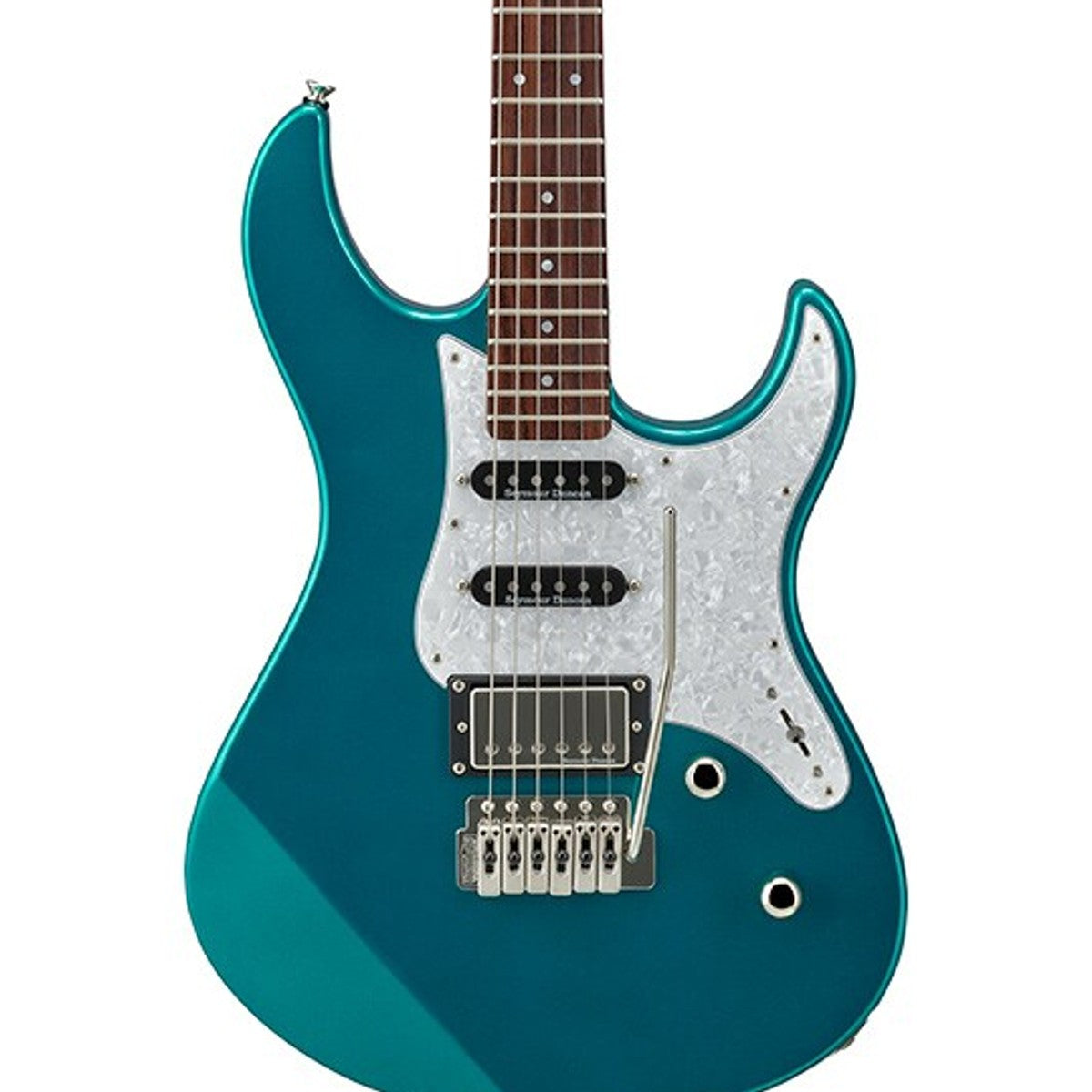 Guitarra eléctrica Yamaha PAC612VIIX Pacifica Teal Green Metallic detalle cuerpo y pastillas | Armonía Musical México