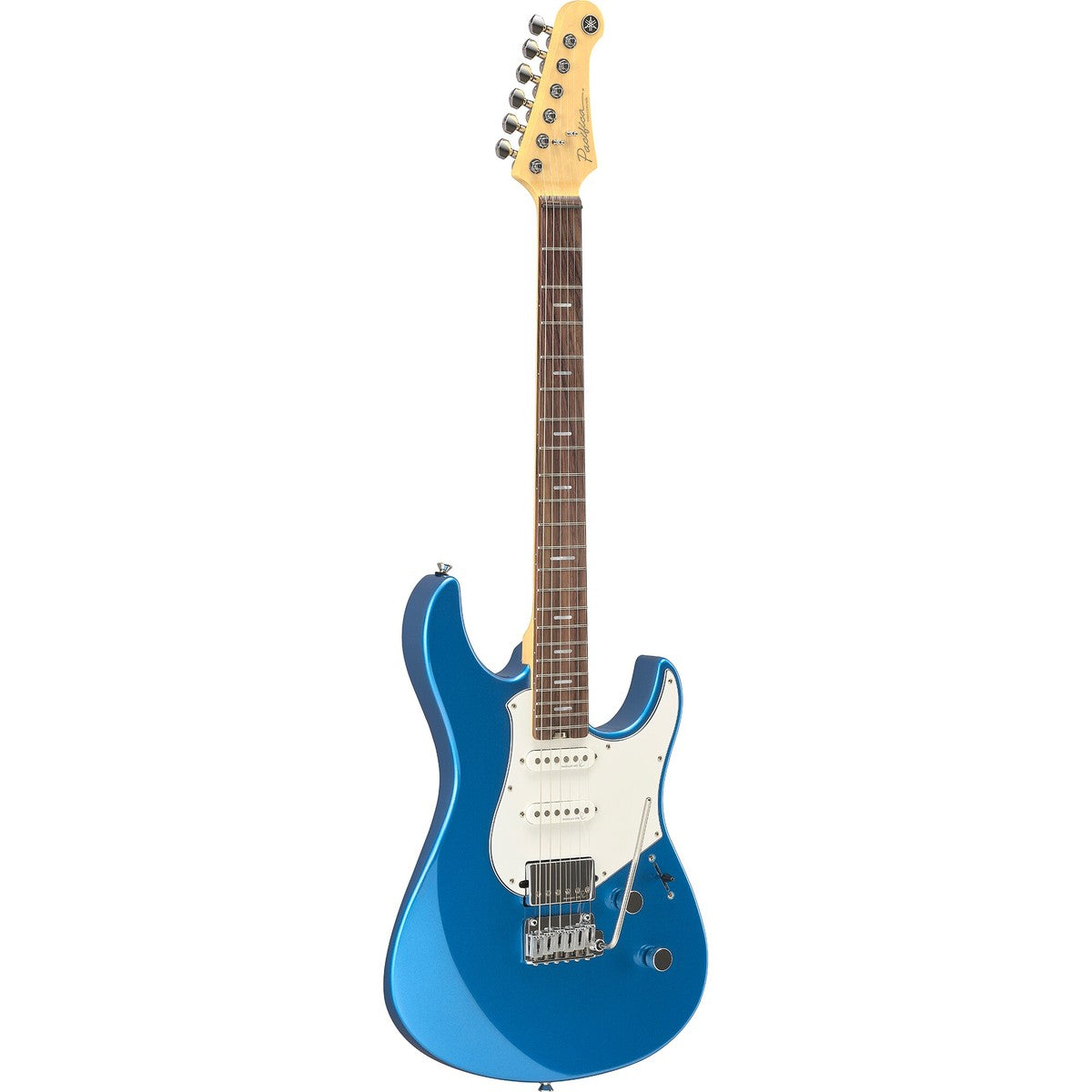 Guitarra eléctrica Yamaha PACP12 Pacifica Professional Sparkle Blue vista en ángulo | Armonía Musical México