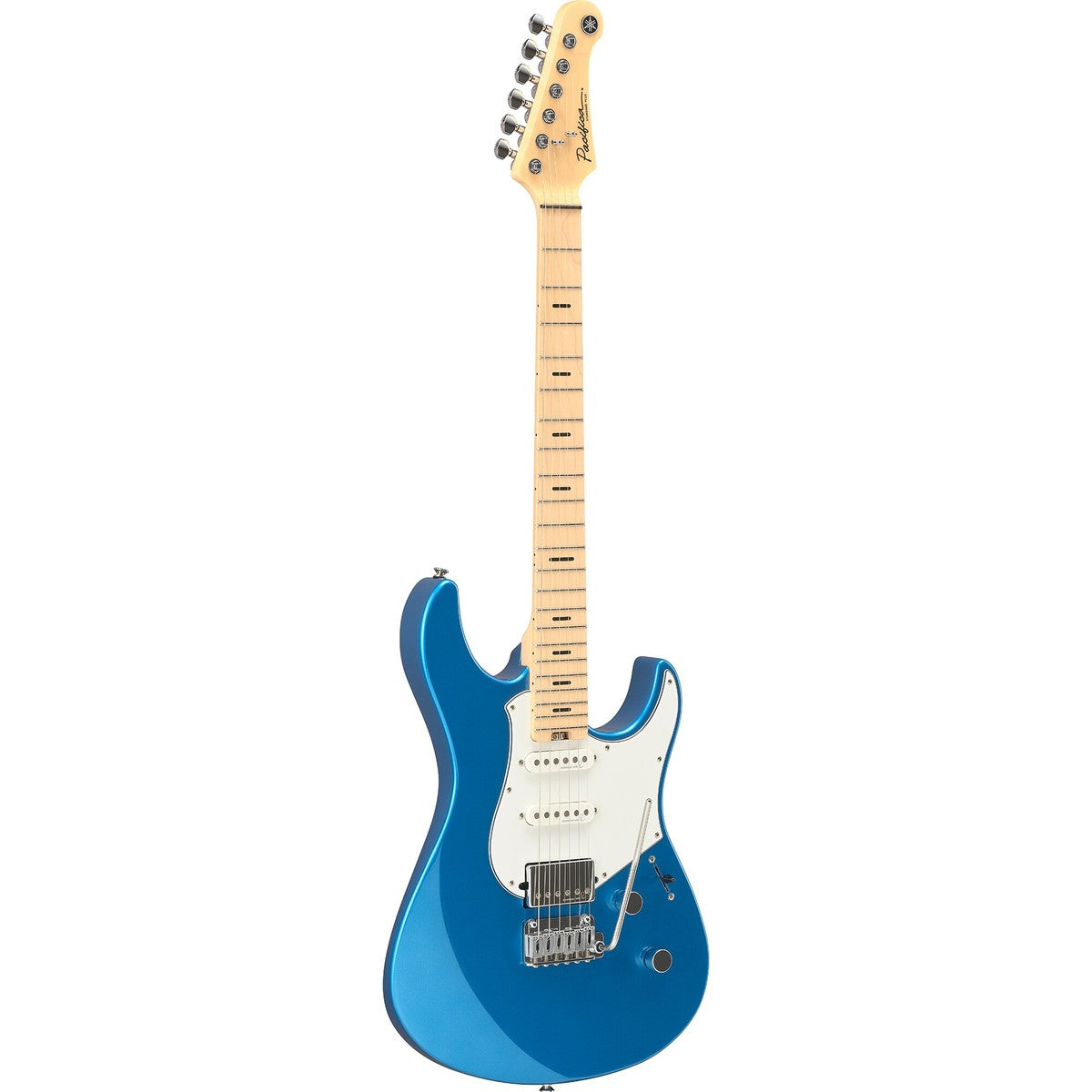 Guitarra eléctrica Yamaha PACS+12M Pacifica Standard Plus maple Sparkle Blue vista en ángulo | Armonía Musical México