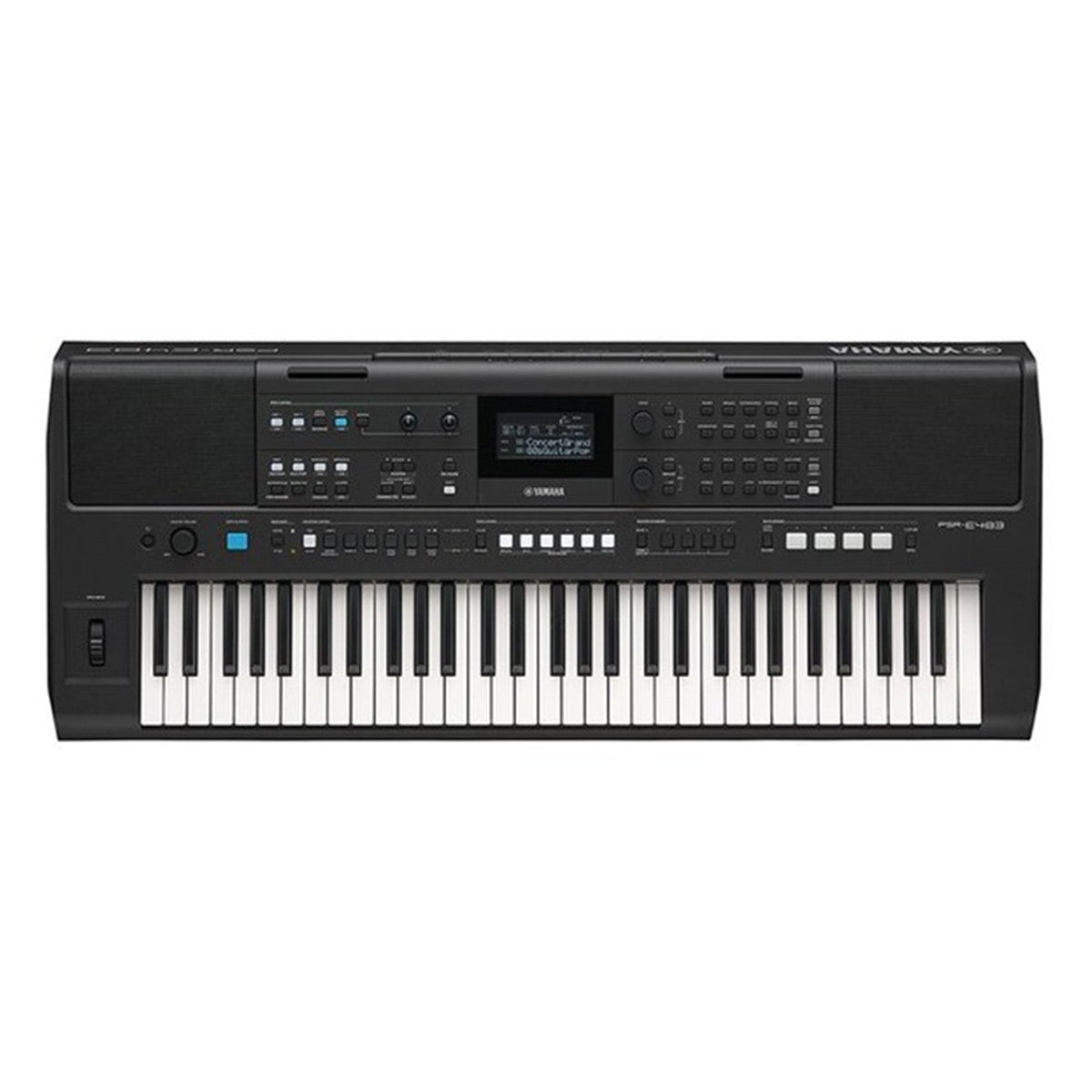 Teclado Yamaha PSR-E483 vista superior panel de control y teclado | Armonía Musical México
