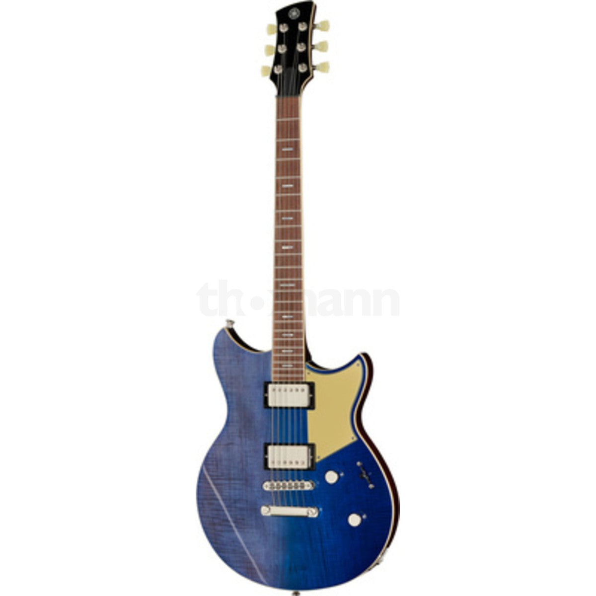 Guitarra eléctrica Yamaha Revstar RSP20 humbucker Mellow Blue vista en ángulo | Armonía Musical México