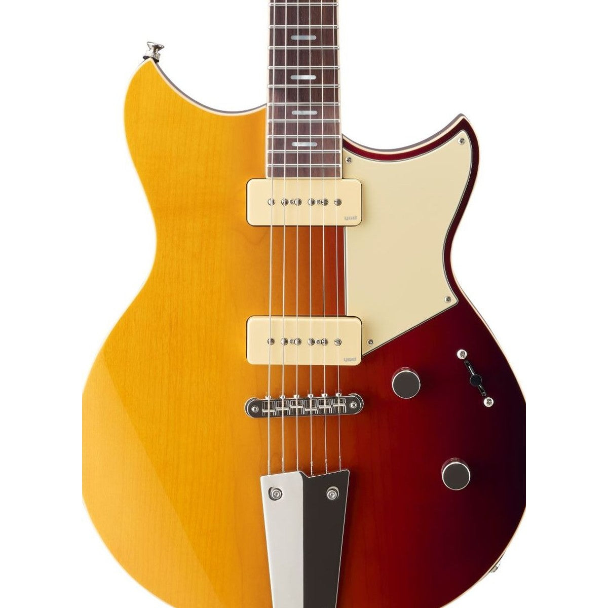 Guitarra eléctrica Yamaha Revstar RSS02T P90 Sunset Burst detalle cuerpo | Armonía Musical México