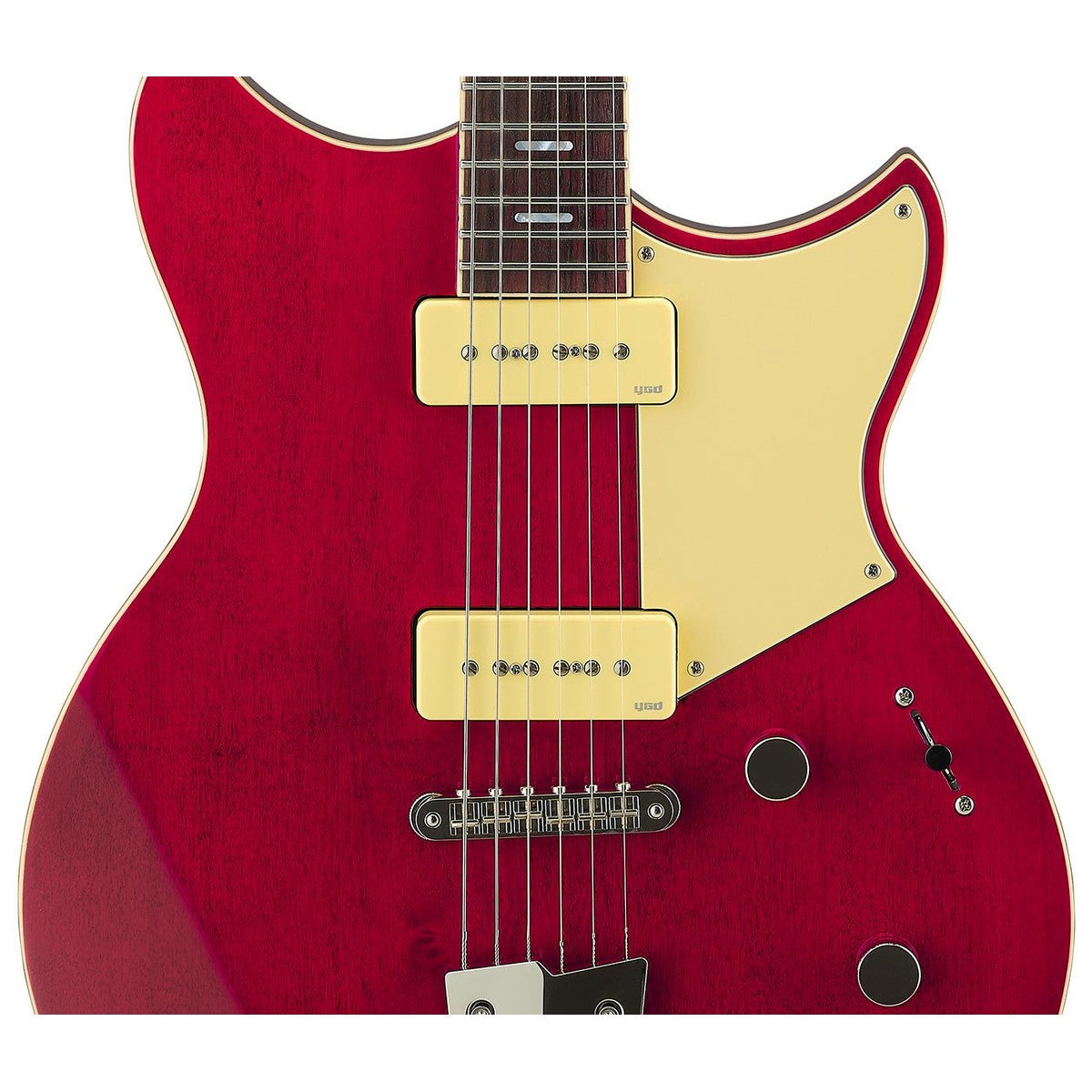 Guitarra eléctrica Yamaha Revstar RSS02T P90 Fired Red detalle pastillas | Armonía Musical México
