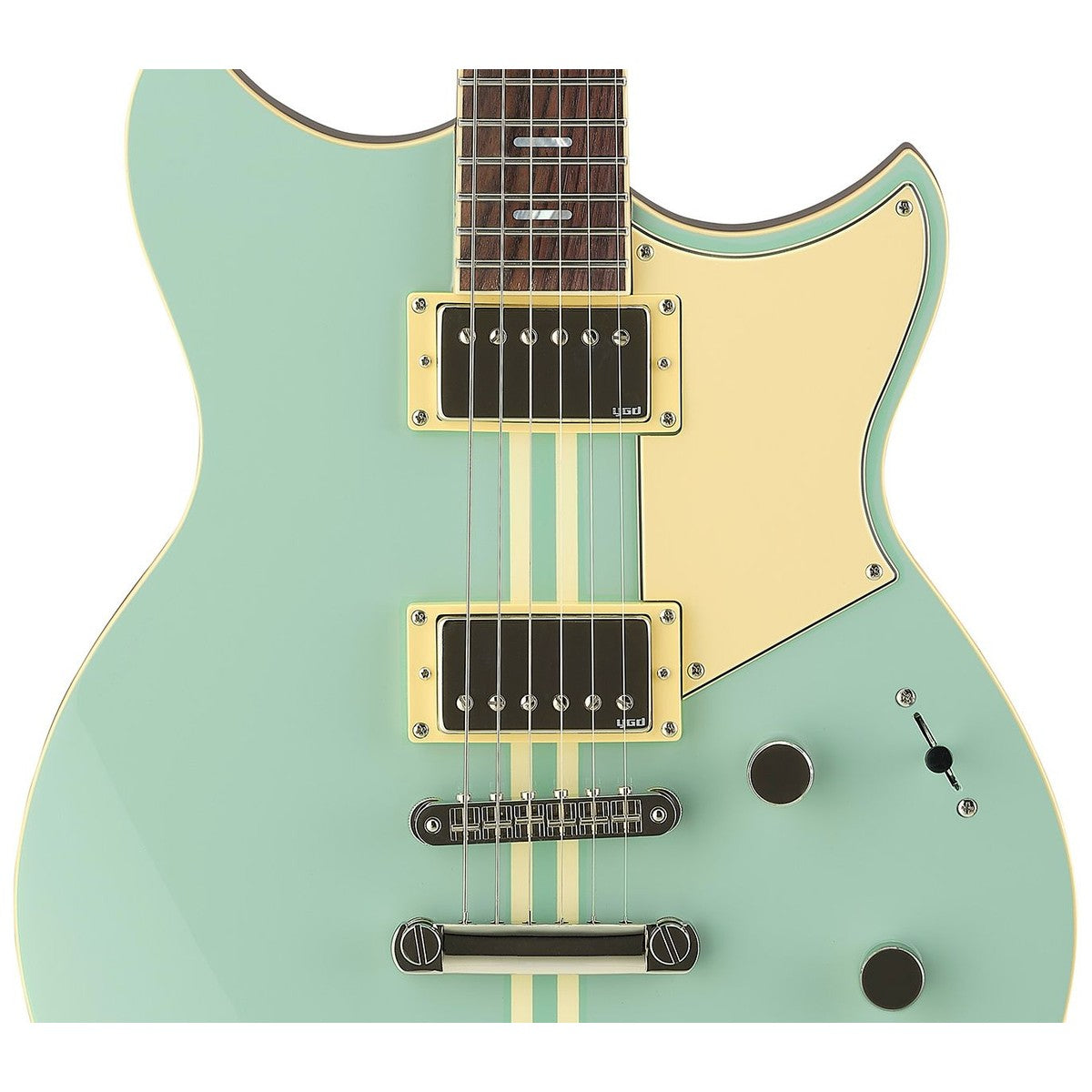 Guitarra eléctrica Yamaha Revstar RSS20 humbucker Sonic Blue detalle pastillas | Armonía Musical México