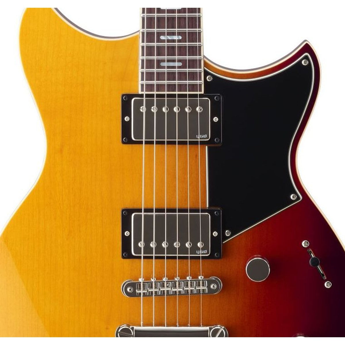 Guitarra eléctrica Yamaha Revstar RSS20 humbucker Sunset Burst detalle pastillas | Armonía Musical México