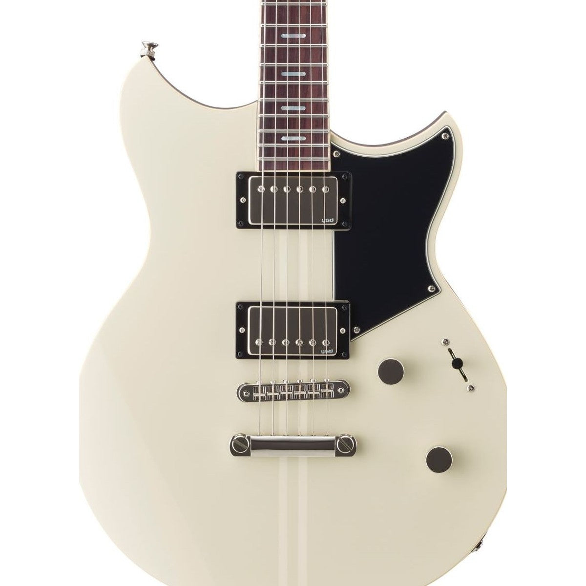 Guitarra eléctrica Yamaha Revstar RSS20 humbucker Vintage White detalle cuerpo | Armonía Musical México