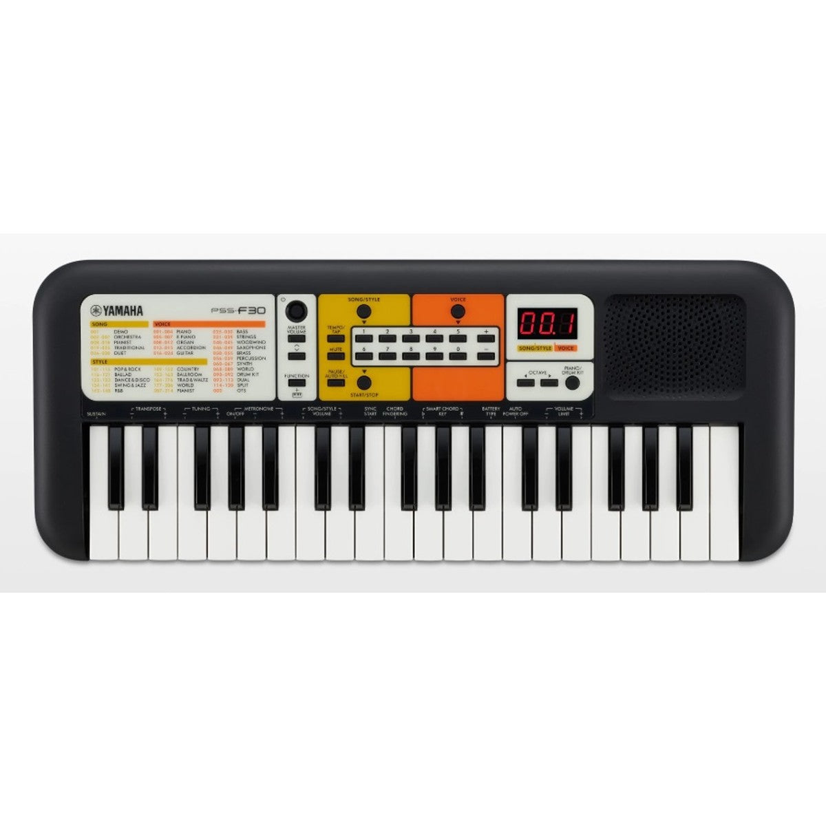 Mini teclado infantil Yamaha SF-30 vista frontal | Armonía Musical México