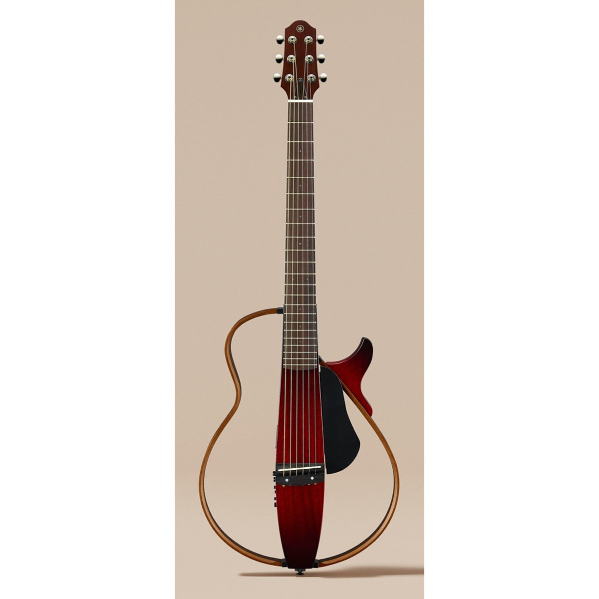 Guitarra Silent Yamaha SLG200S Crimson Red Burst vista ángulo | Armonía Musical México
