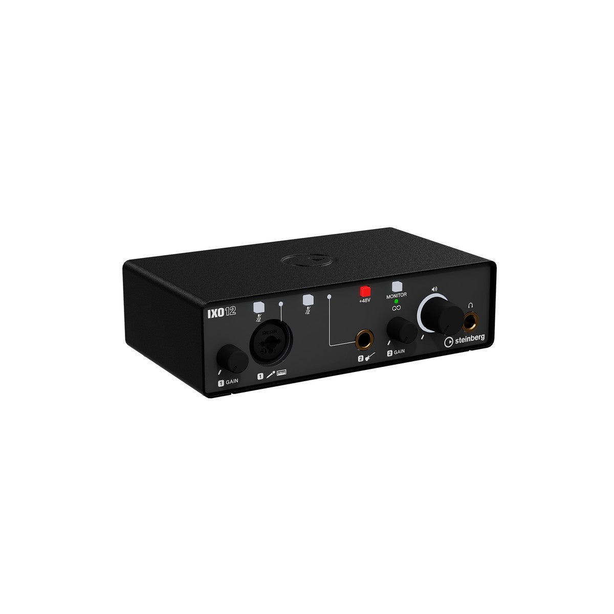Interfaz de audio Steinberg IXO12 negra vista frontal | Armonía Musical México