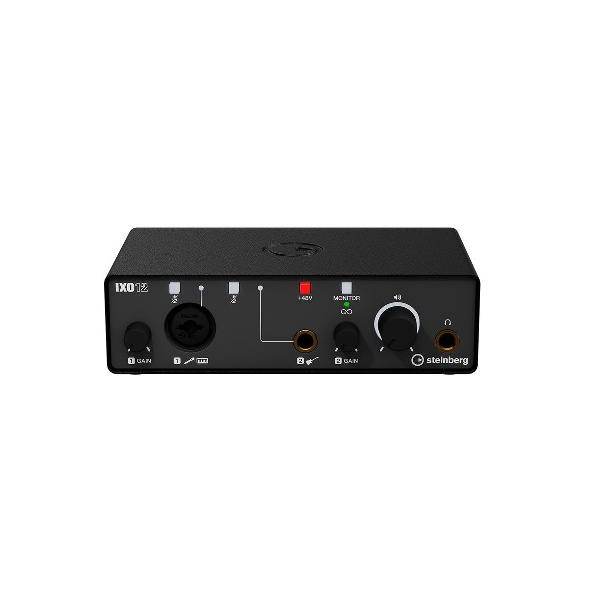 Interfaz de audio Steinberg IXO12 negra vista lateral | Armonía Musical México