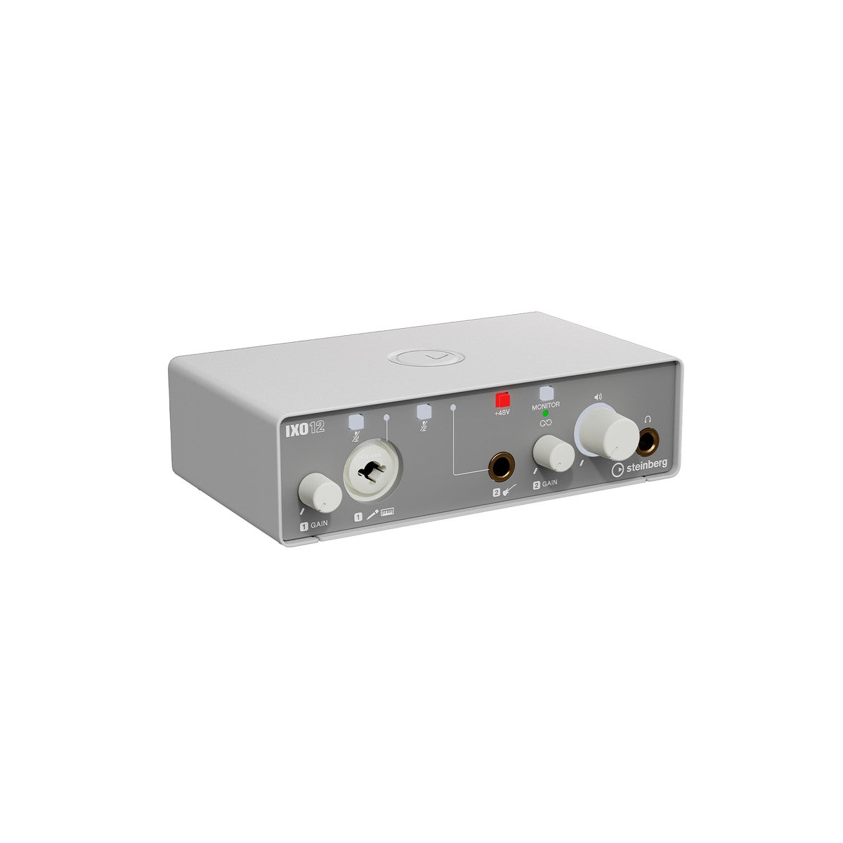 Interfaz de audio Steinberg IXO12 blanca vista frontal | Armonía Musical México