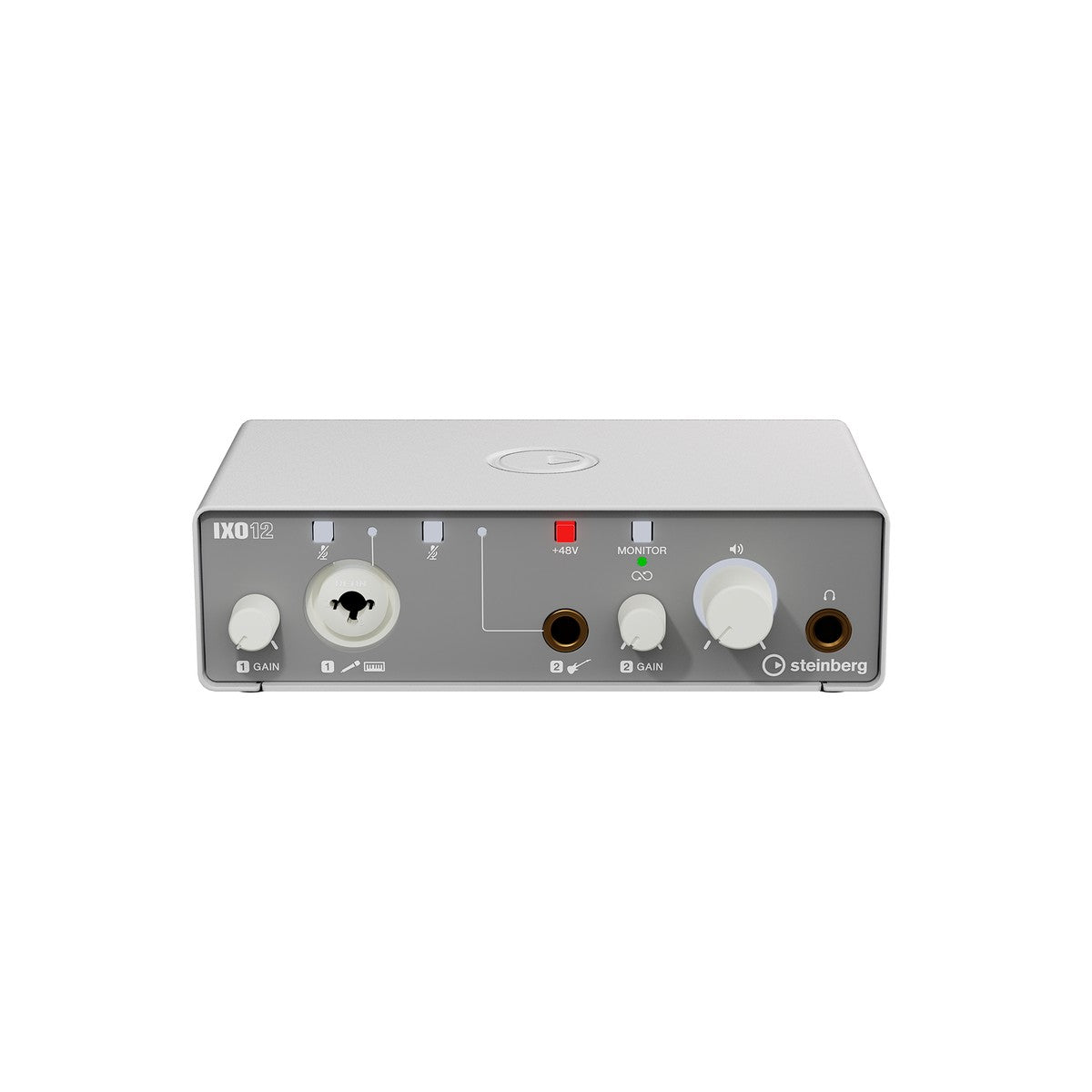 Interfaz de audio Steinberg IXO12 blanca vista lateral | Armonía Musical México